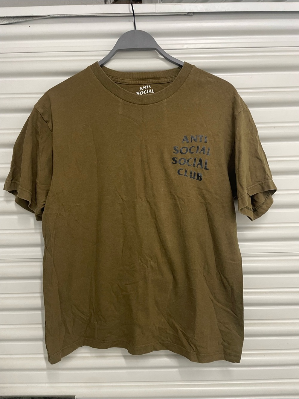 Anti Social Social Club Olive Green Crewneck Tee with Chest Logo